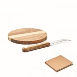 Tagliere per formaggi in legno di acacia con coltello in acciaio inox color legno