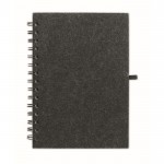 Block notes A5 con logo, copertina in feltro RPET e 160 pagine a righe color grigio seconda vista