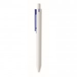 Penna a sfera dal fusto bianco con clip colorata ed inchiostro blu color blu terza vista