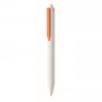 Penna a sfera dal fusto bianco con clip colorata ed inchiostro blu color arancione