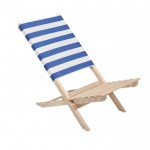 Sdraio da spiaggia pieghevole in legno con schienale in poliestere color bianco/blu