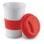 Tazza personalizzata in ceramica con coperchio 400ml colore rosso per impresa