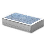 Mazzo di carte promozionale con scatola colore azzurro per pubblicità