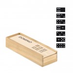 Domino pubblicitario in scatola di legno vista area di stampa