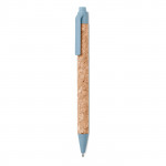 Penna promozionale in sughero color azzurro per pubblicità