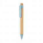 Penna di bambù con meccanismo a scatto color azzurro per pubblicità