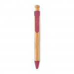 Penna di bambù con meccanismo a scatto color rosso