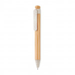 Penna di bambù con meccanismo a scatto color beige per pubblicità