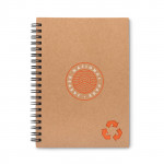 Quaderno ecologico personalizzato color arancione quarta vista con logo