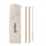 Set di due cannucce in bambú con spazzolina color beige quarta vista con logo