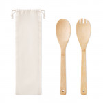 forchetta e cucchiaio di legno per insalata color beige