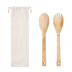 forchetta e cucchiaio di legno per insalata color beige seconda vista