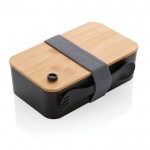 Lunchbox in PP riciclato con coperchio in bambù color nero