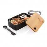 Lunchbox in PP riciclato con coperchio in bambù color nero seconda vista