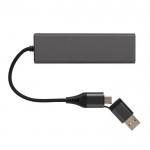 Multi porta USB in alluminio e plastica riciclata color grigio scuro terza vista
