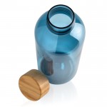Bottiglietta in RPET con tappo in bambù color blu quarta vista