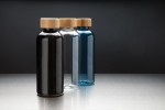 Bottiglietta in RPET con tappo in bambù color blu vista varie