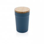 Tazza termica promozionale con tappo in bambù color blu scuro