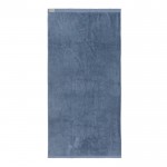 Ecologici e morbidi asciugamani con logo color blu seconda vista