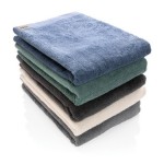 Ecologici e morbidi asciugamani con logo color blu vista generale