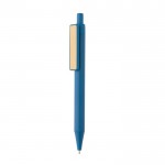 Penne ad inchiostro blu con clip in bambù color blu