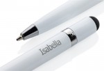 Penna senza inchiostro in alluminio con gomma color bianco seconda vista con logo