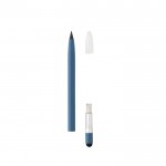 Penna senza inchiostro in alluminio con gomma color blu terza vista