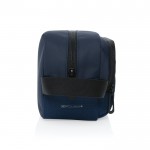 Beauty case in rPET con ampio scomparto, tasca esterna e manico color blu mare quarta vista
