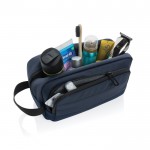 Beauty case in rPET con ampio scomparto, tasca esterna e manico color blu mare sesta vista