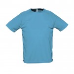 Magliette sportive personalizzate in poliestere colore azzurro ciano