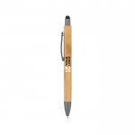 Penna in bambù con clip metallica e punta touch refill nero vista area di stampa