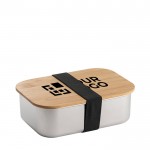 Lunch box in acciaio inox e bambù vista area di stampa