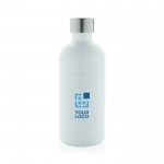 Bottiglia in acciaio inox riciclato con tappo antifuga da 800 ml color bianco vista area di stampa