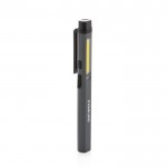 Torcia tascabile a forma di penna con luce COB, LED e luce blu color grigio vista area di stampa