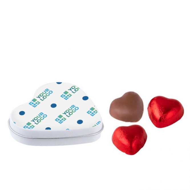 Scatola di cioccolatini al latte a forma di cuore color bianco vista principale
