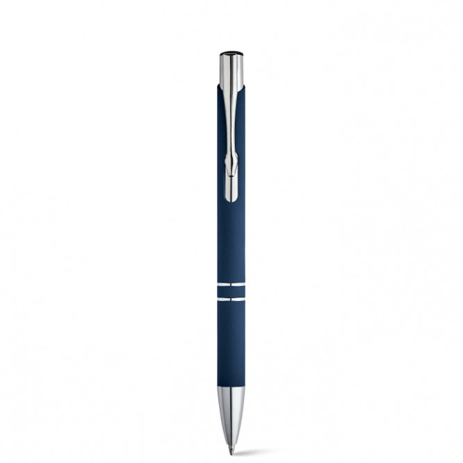 Penna di alluminio con corpo di gomma color blu