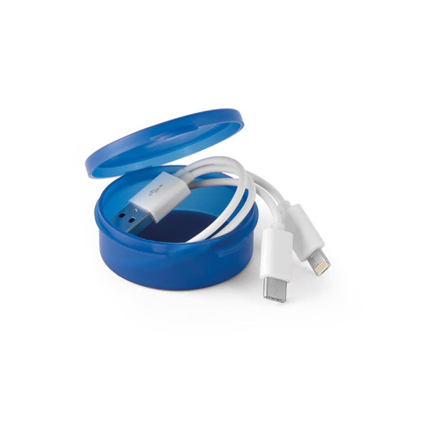 Scatolina con cavo USB 3 in 1 color azzurro