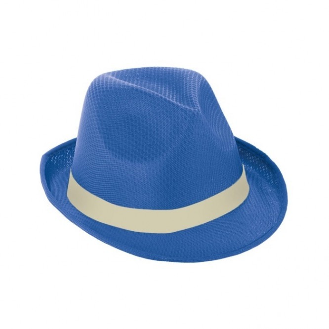 Cappello in PP blu con fascia personalizzata color grigio