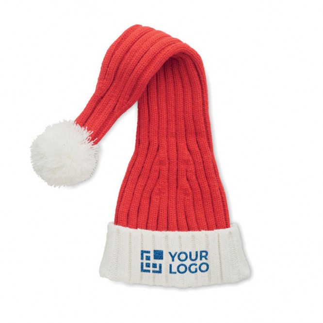 Cappello Babbo Natale personalizzato con risvolto e pompon in poliestere RPET vista area di stampa