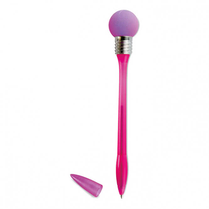 Penna pubblicitaria colorata con lampadina colore fucsia