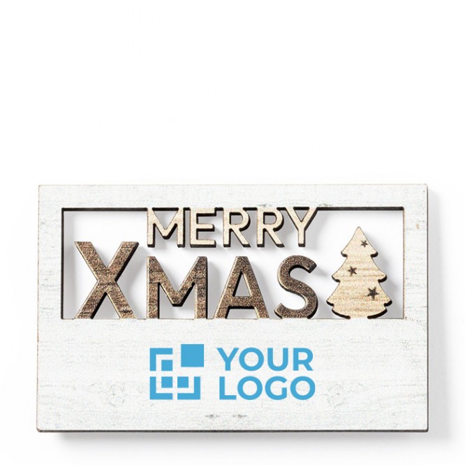 Magnete in legno con messaggio natalizio vista area di stampa