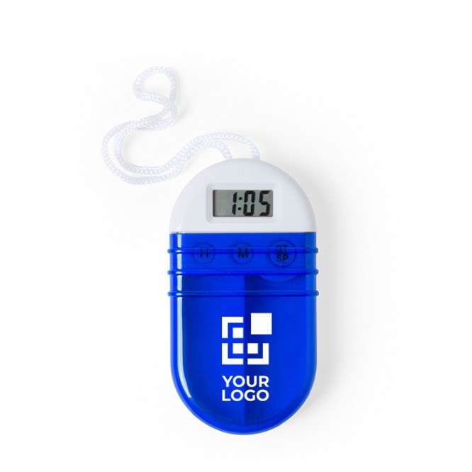 Porta pillole promozionale con timer color blu