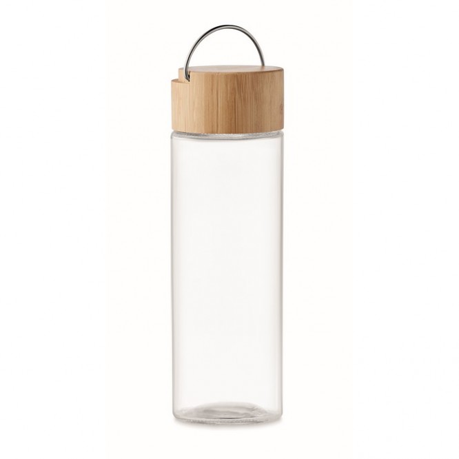 Bottiglia di vetro con coperchio in bambù color transparente