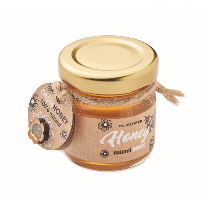 Barattolino di miele personalizzabile color legno