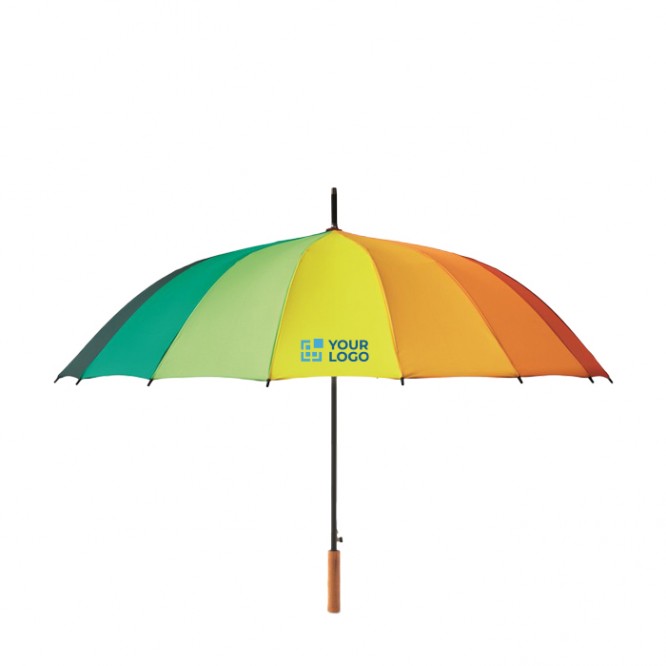 Grande ombrello con motivo arcobaleno vista area di stampa