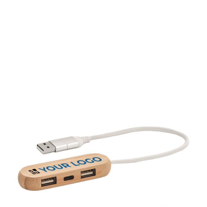 Hub USB in legno con 2 porte USB-A ed una C