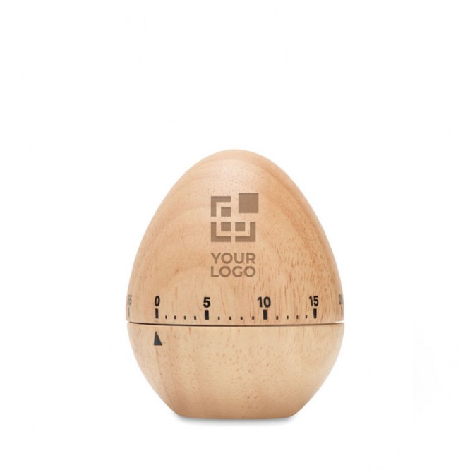 Timer da cucina personalizzato a forma di uovo in legno di pino vista area di stampa