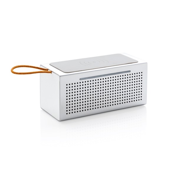 Caricatore wireless integrato in speaker colore argento