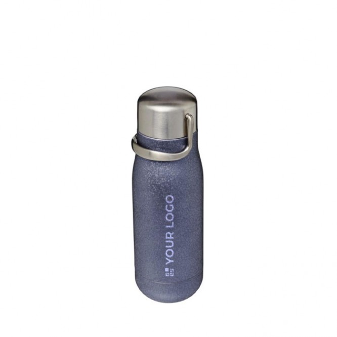 Piccola bottiglia termica con logo color blu con custodia