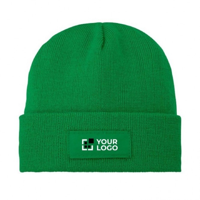 Cappello invernale con patch personalizzabile con logo di colore verde